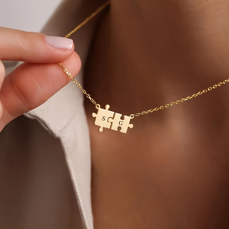 Personalized Puzzle Pendant Necklace with Initials, Gift